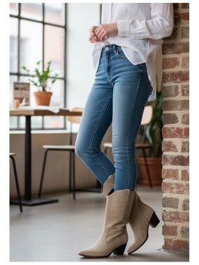 NEW TOP 3 Leather Mid Calf Cowboy Boots 8 Tan